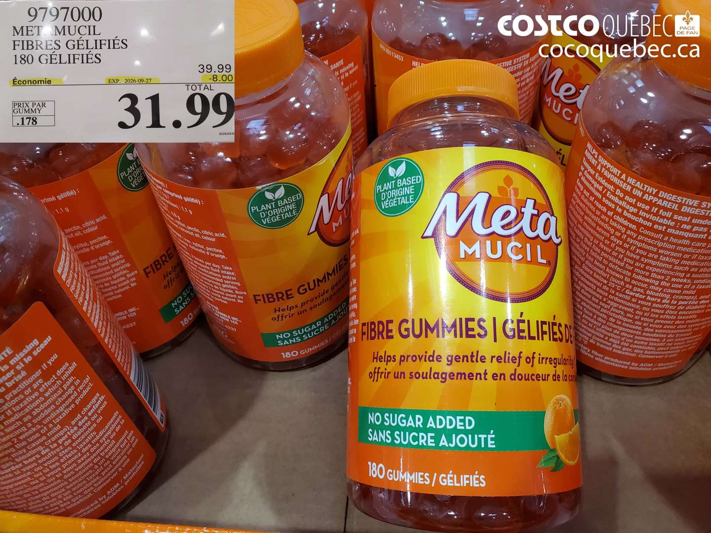 9797000 METAMUCIL FIBRES GÉLIFIÉES 180 GÉLIFIÉES ($8.00 INSTANT SAVINGS EXPIRES ON 2026-09-27) $31.99