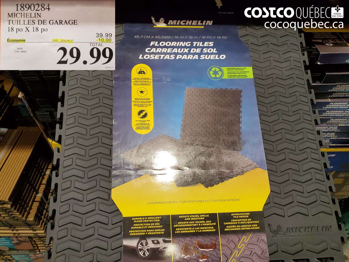 1890284 MICHELIN TUILLES DE GARAGE 18 PO X 18 PO ($10.00 INSTANT SAVINGS EXPIRES ON 2026-09-27) $29.99