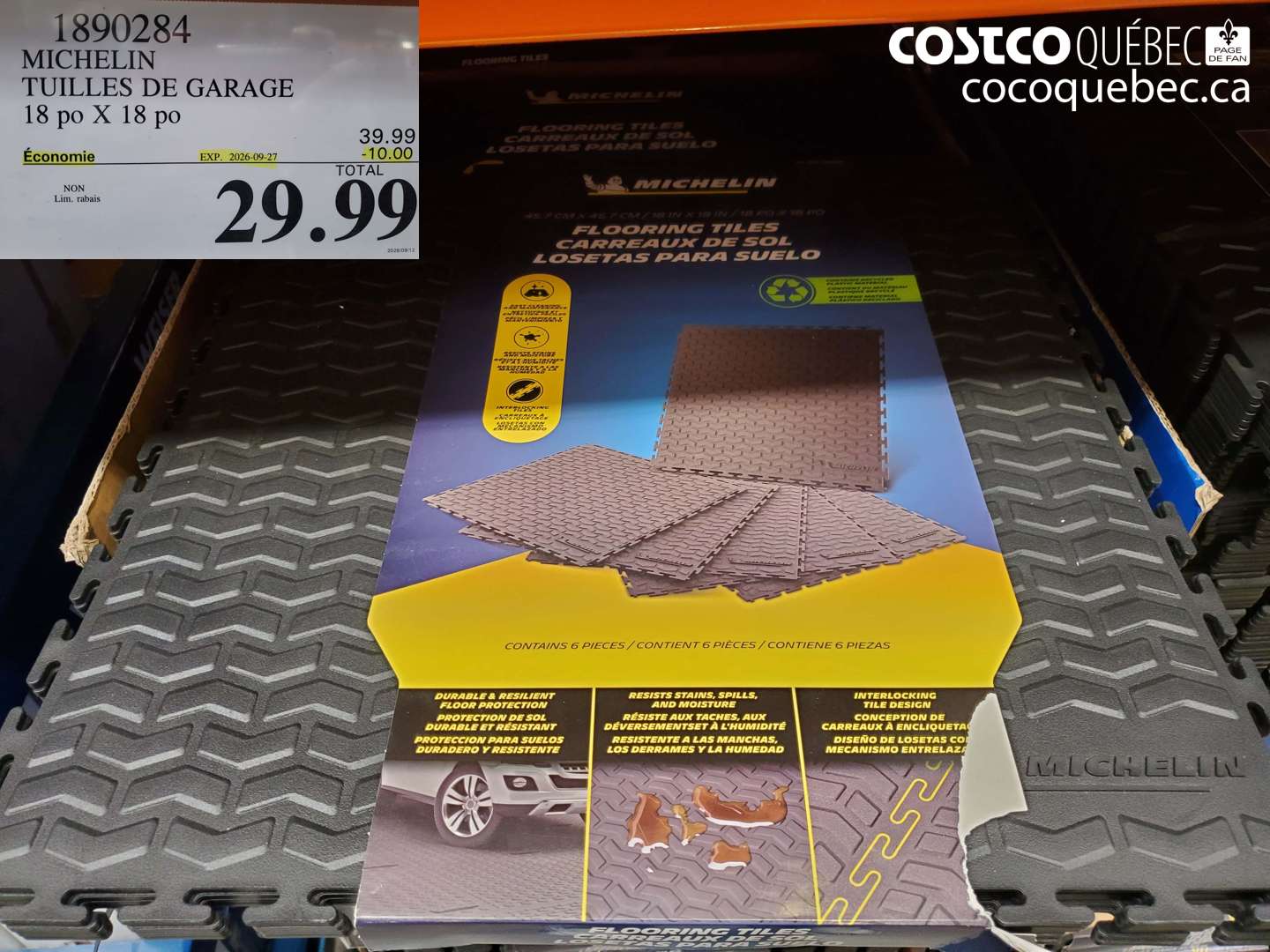 1890284 MICHELIN TUILLES DE GARAGE 18 PO X 18 PO ($10.00 INSTANT SAVINGS EXPIRES ON 2026-09-27) $29.99