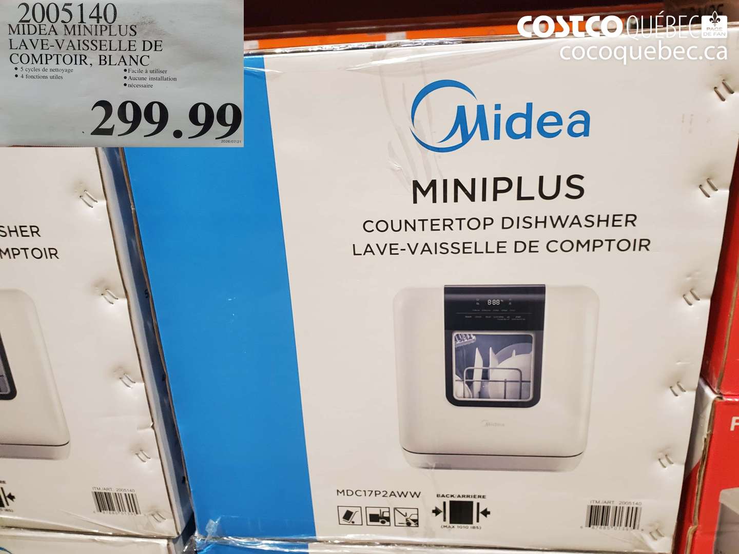2005140 MIDEA MINIPLUS LAVE-VAISSELLE DE COMPTOIR, BLANC $299.99
