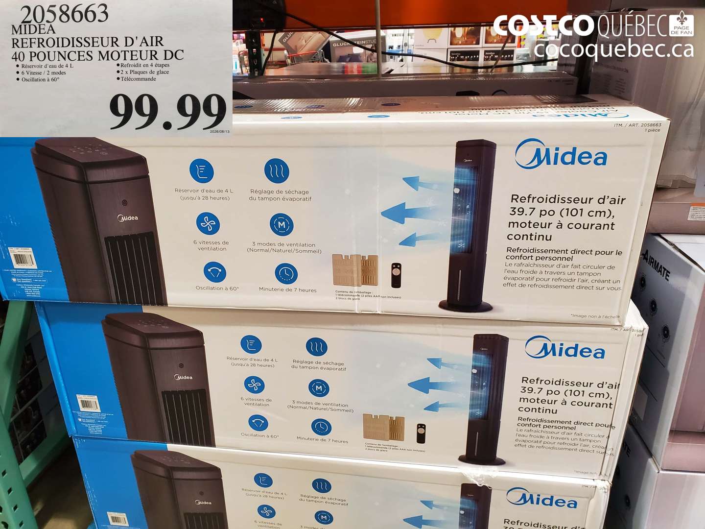 2058663 MIDEA REFROIDISSEUR D'AIR 40 POUNCES MOTEUR DC $99.99