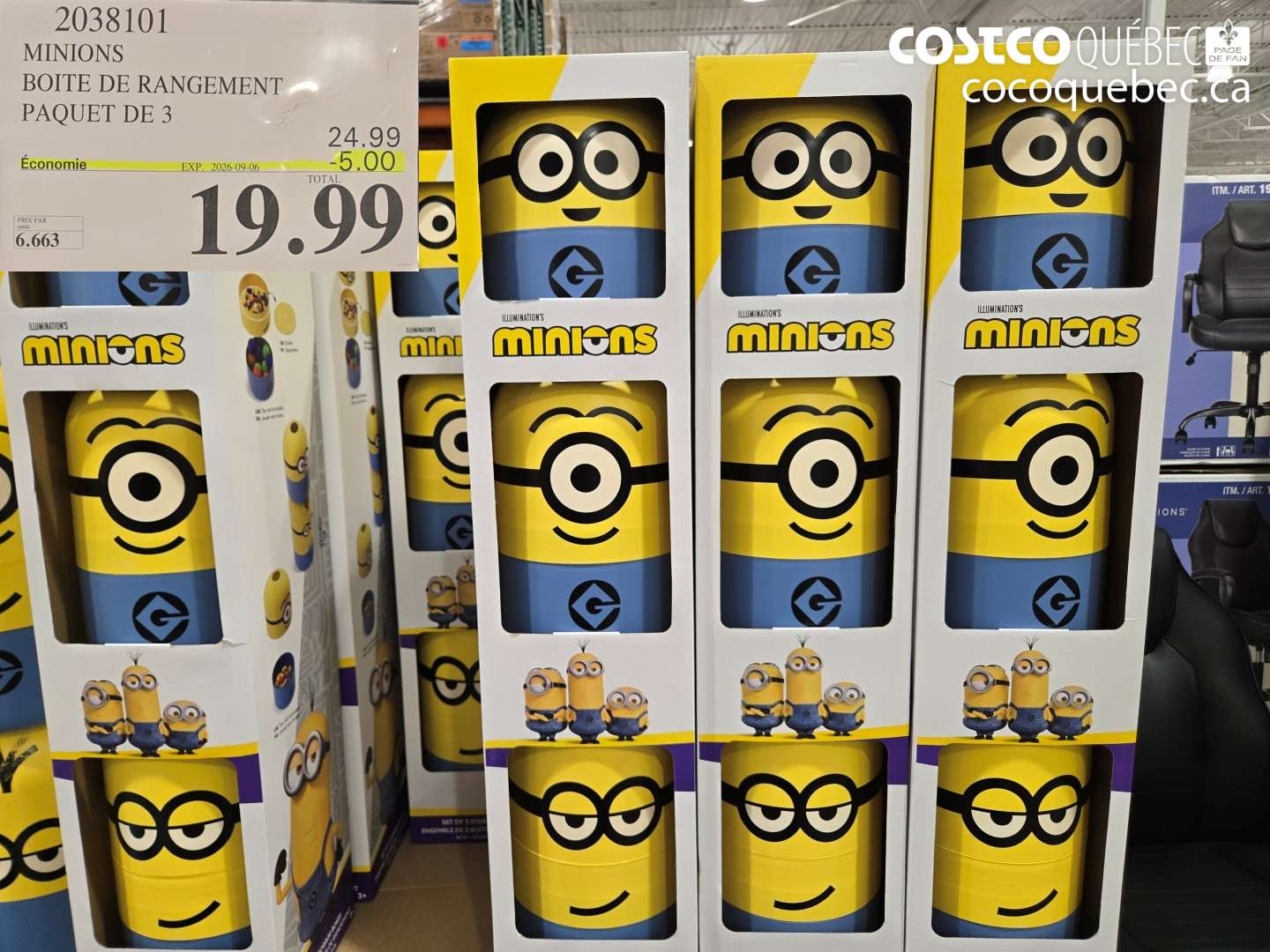 2038101 MINIONS BOITE DE RANGEMENT PAQUET DE 3 ($5.00 INSTANT SAVINGS EXPIRES ON 2026-09-06) $19.99