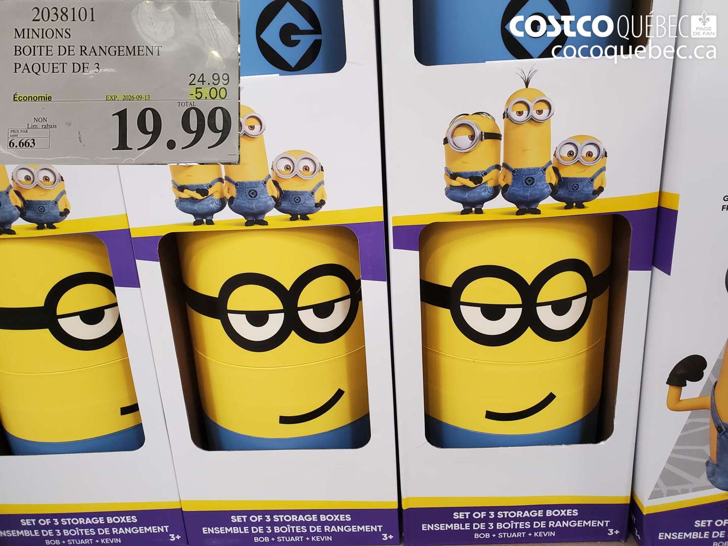 2038101 MINIONS BOITE DE RANGEMENT PAQUET DE 3 ($5.00 INSTANT SAVINGS EXPIRES ON 2026-09-13) $19.99