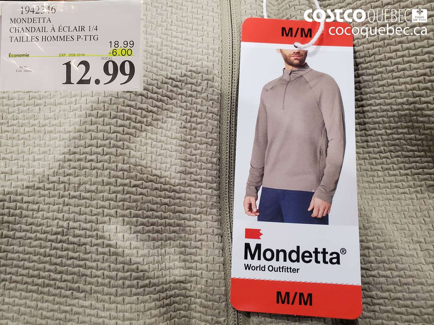 1942345 MONDETTA CHANDAIL À ÉCLAIR 1/4 TAILLES HOMMES P-TTG ($6.00 INSTANT SAVINGS EXPIRES ON 2026-10-04) $12.99