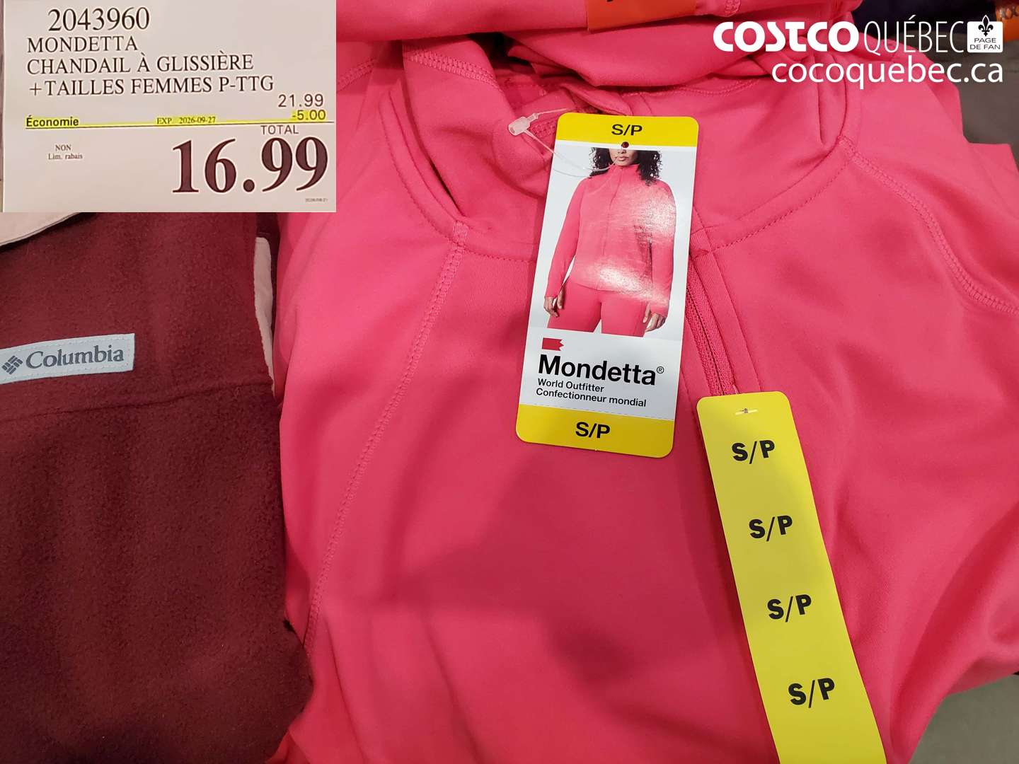 2043960 MONDETTA CHANDAIL À GLISSIÈRE + TAILLES FEMMES P-TTG ($5.00 INSTANT SAVINGS EXPIRES ON 2026-09-27) $16.99