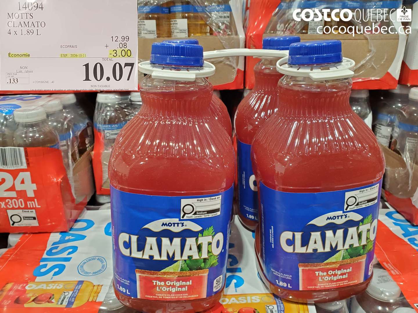 14094 MOTTS CLAMATO 4 X 1.89 L ($3.00 INSTANT SAVINGS EXPIRES ON 2026-10-11) $10.07