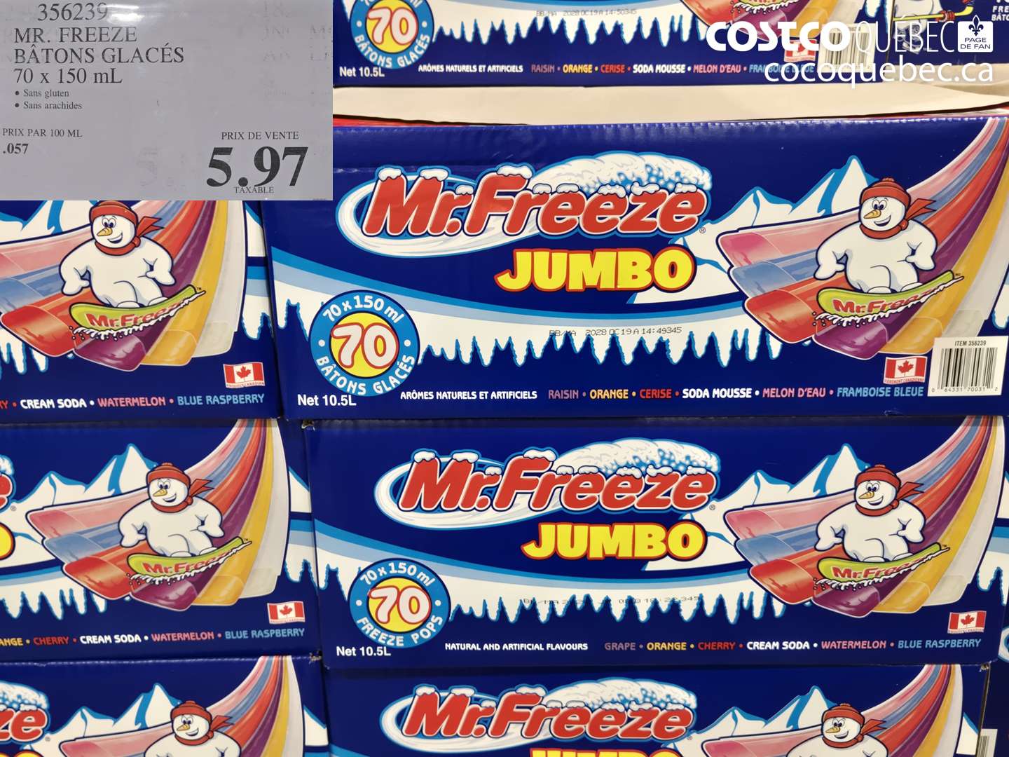 356239 MR. FREEZE BÂTONS GLACÉS 70 X 150 ML $5.97