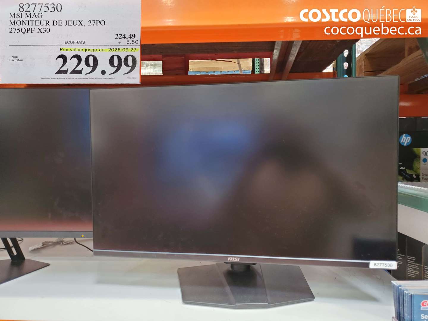 8277530 MSI MAG MONITEUR DE JEUX, 27PO 275QPF X30 (EXPIRES ON 2026-09-27) $229.99