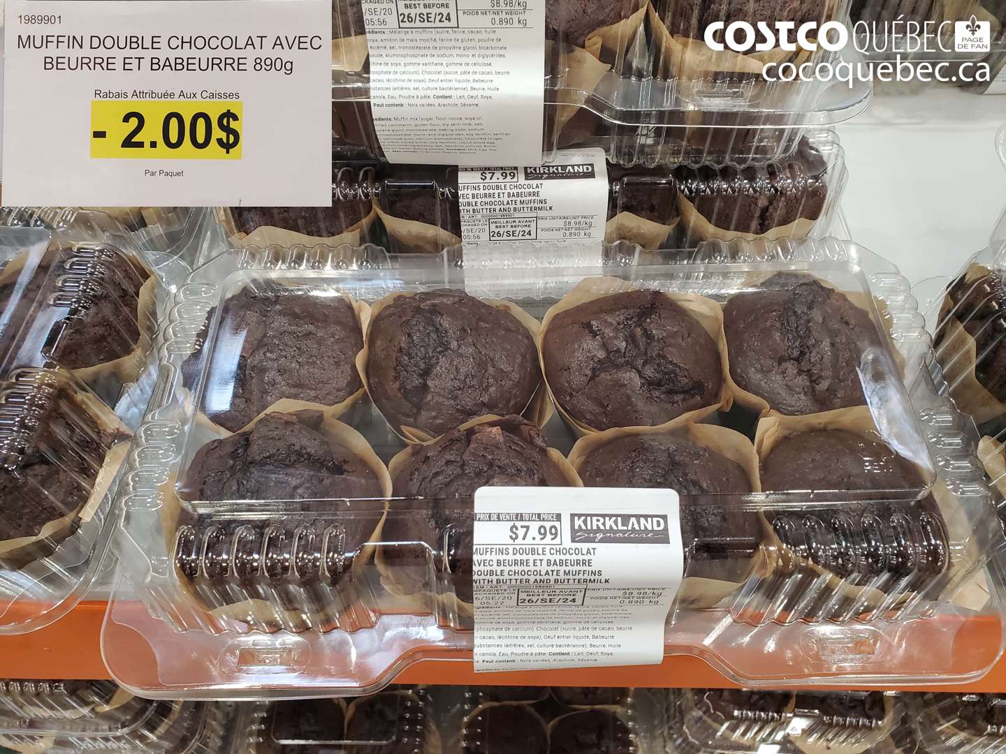 1989901 MUFFIN DOUBLE CHOCOLAT AVEC BEURRE ET BABEURRE 890G ($2.00 INSTANT SAVINGS)