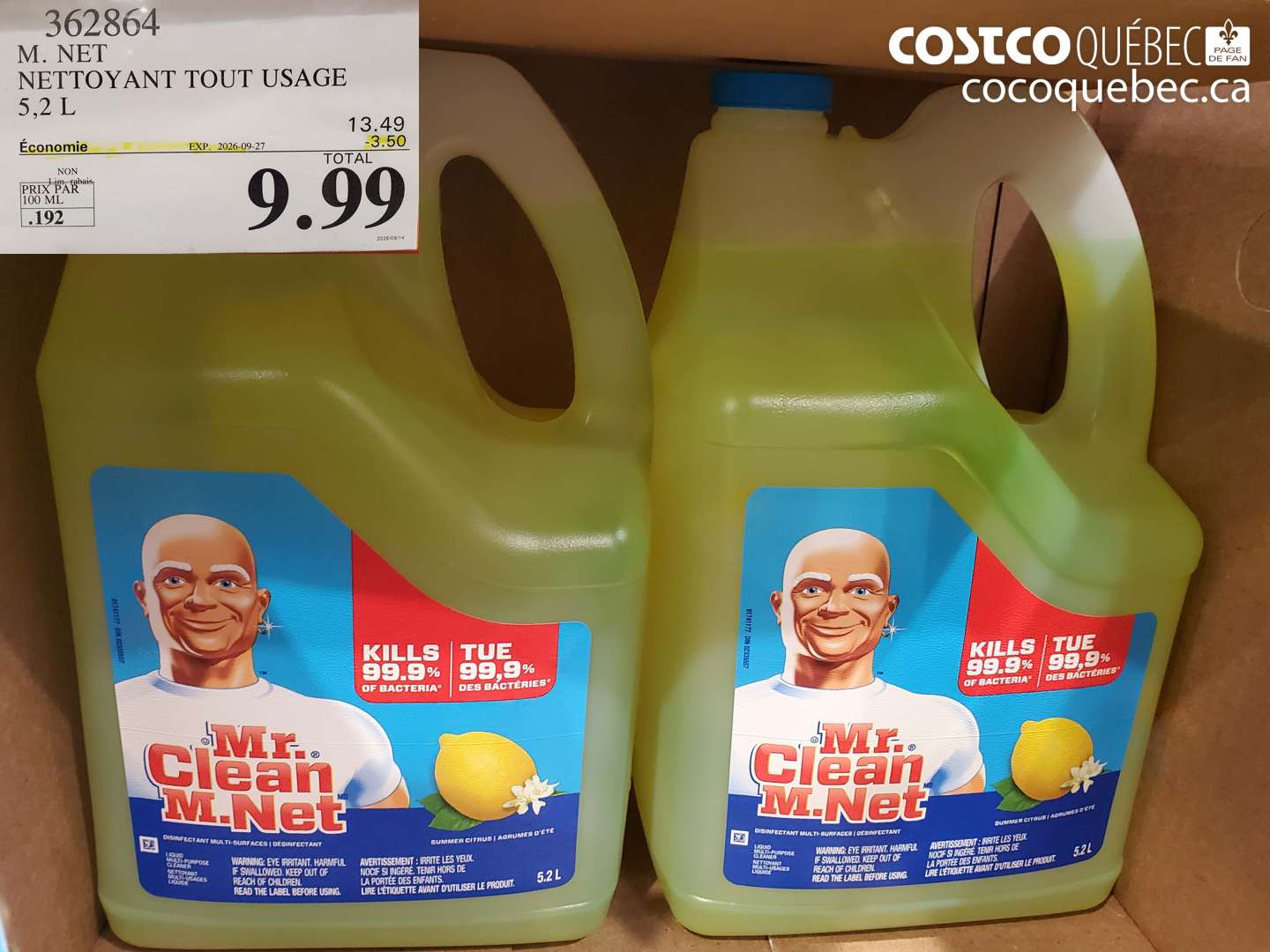362864 M. NET NETTOYANT TOUT USAGE 5.2 L ($3.50 INSTANT SAVINGS EXPIRES ON 2026-09-27) $9.99