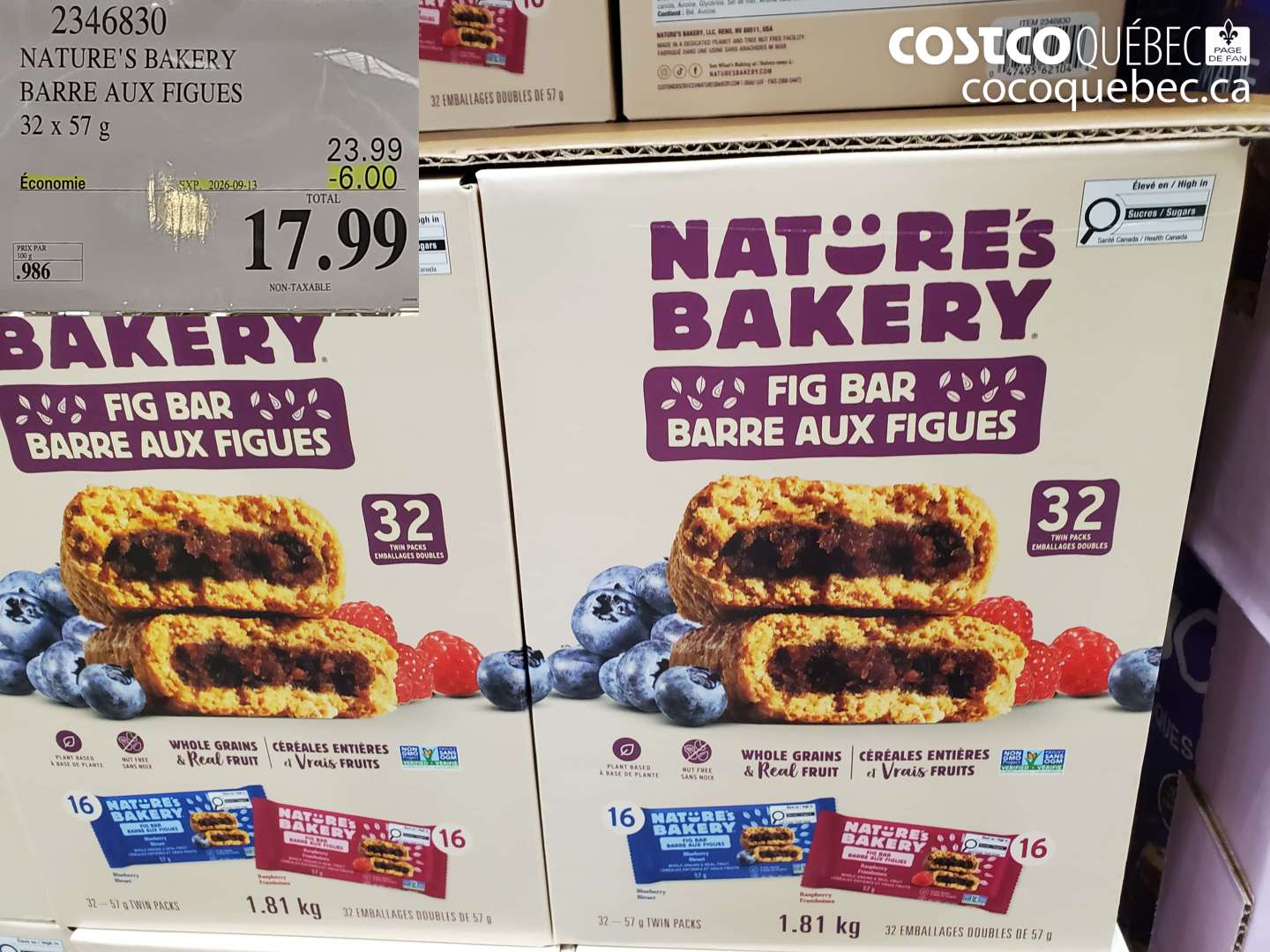 2346830 NATURE'S BAKERY BARRE AUX FIGUES ($6.00 INSTANT SAVINGS EXPIRES ON 2026-09-13) $17.99
