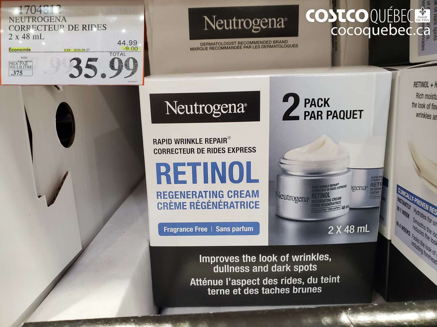 1704812 NEUTROGENA CORRECTEUR DE RIDES 2 X 48 ML ($9.00 INSTANT SAVINGS EXPIRES ON 2026-09-27) $35.99