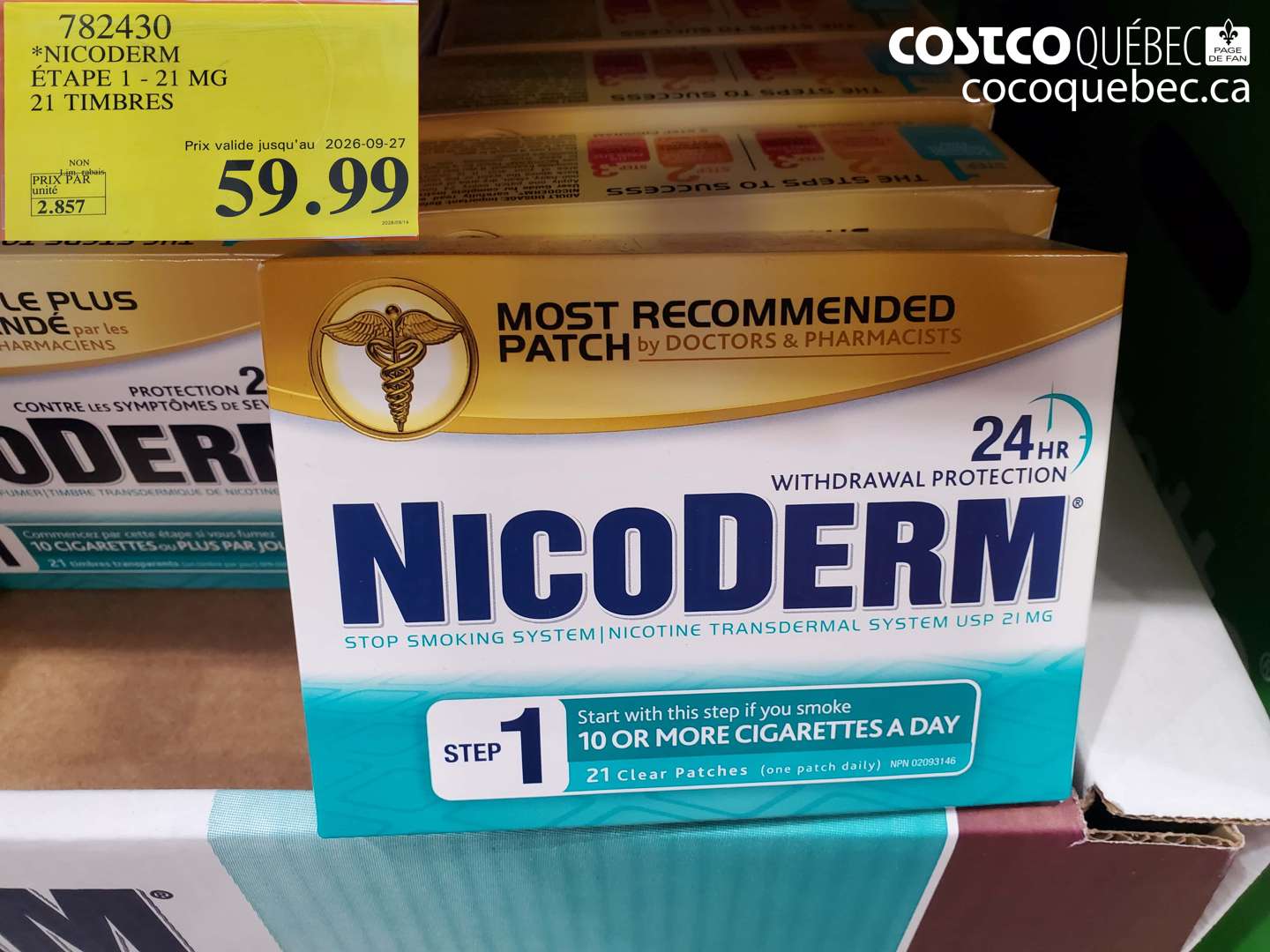 782430 NICODERM ÉTAPE 1 - 21 MG 21 TIMBRES (EXPIRES ON 2026-09-27) $59.99