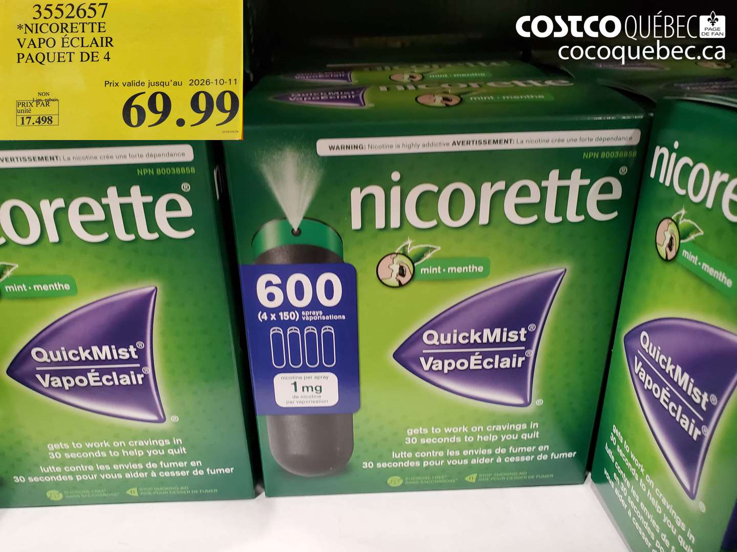 3552657 NICORETTE VAPO ÉCLAIR PAQUET DE 4 (EXPIRES ON 2026-10-11) $69.99