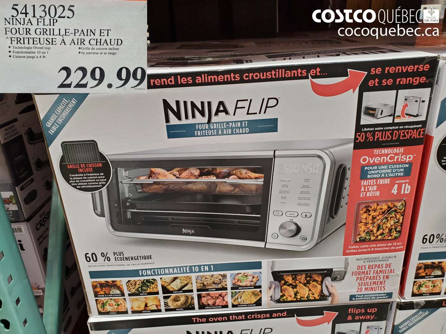 5413025 NINJA FLIP FOUR GRILLE-PAIN ET FRITEUSE À AIR CHAUD $229.99
