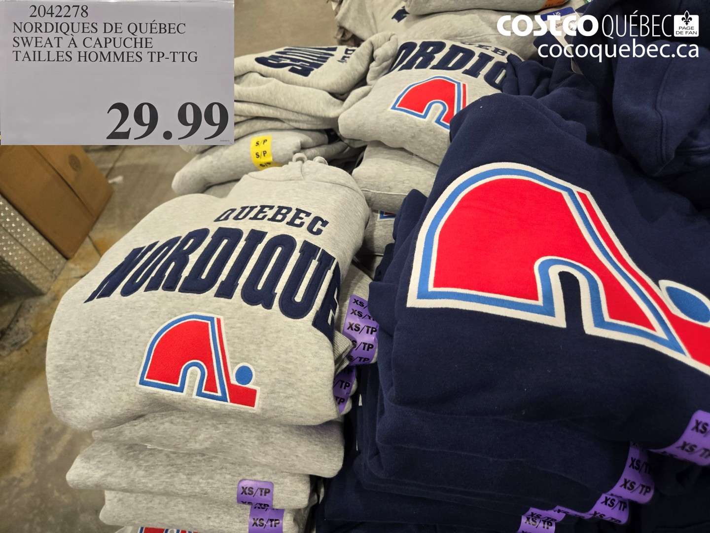 2042278 NORDIQUES DE QUÉBEC SWEAT À CAPUCHE TAILLES HOMMES TP-TTG $29.99