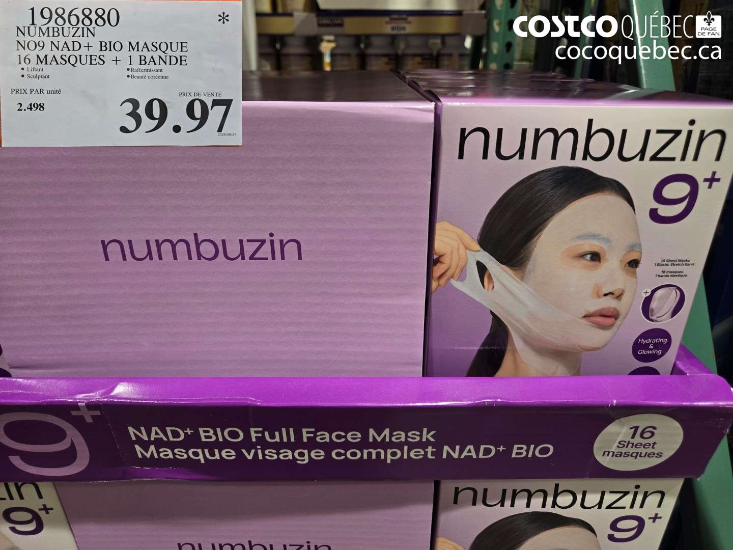 1986880 NUMBUZIN NO9 NAD + BIO MASQUE 16 MASQUES + 1 BANDE $39.97