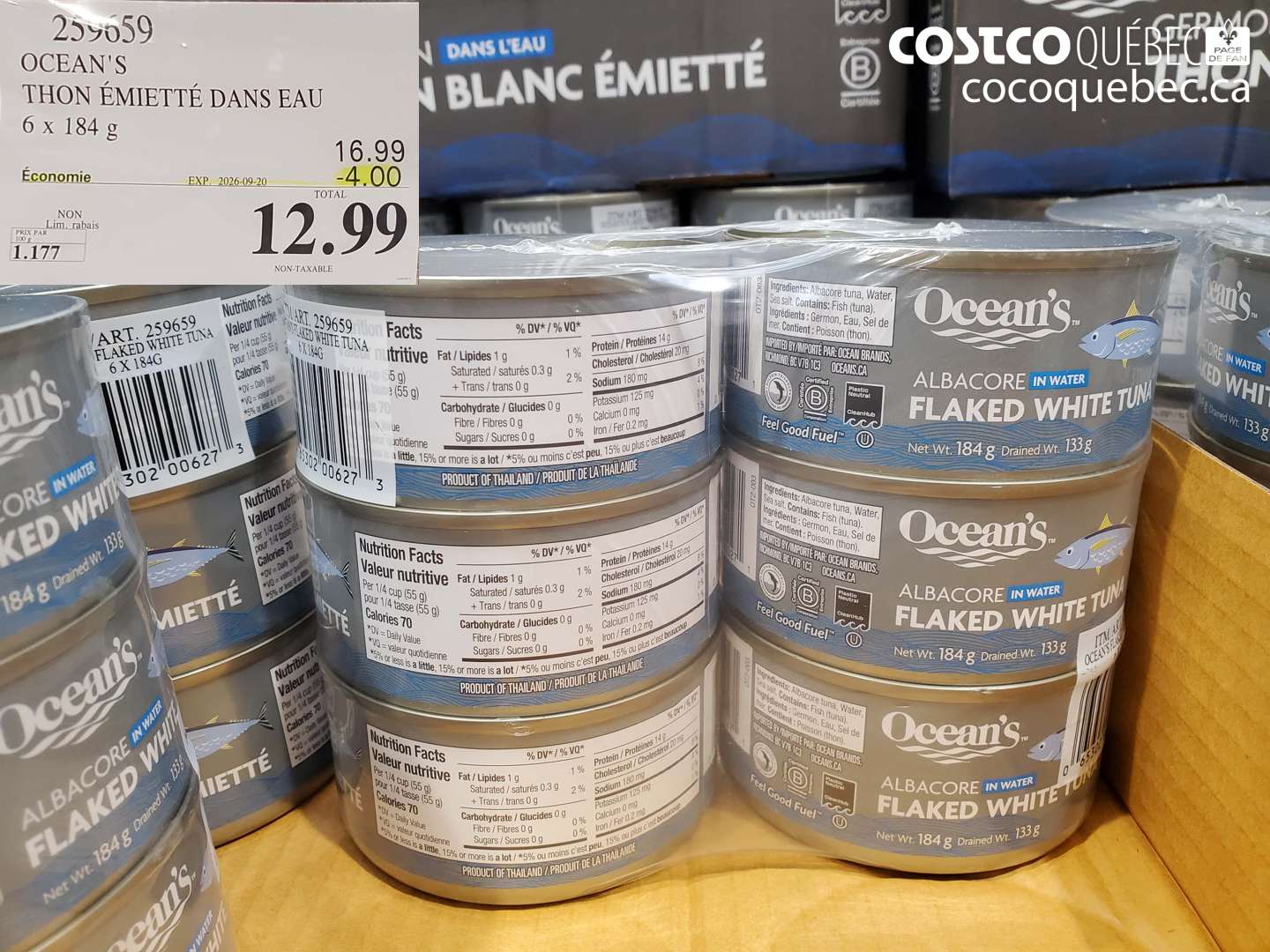 259659 OCEAN'S THON ÉMIETTÉ DANS EAU ($4.00 INSTANT SAVINGS EXPIRES ON 2026-09-20) $12.99