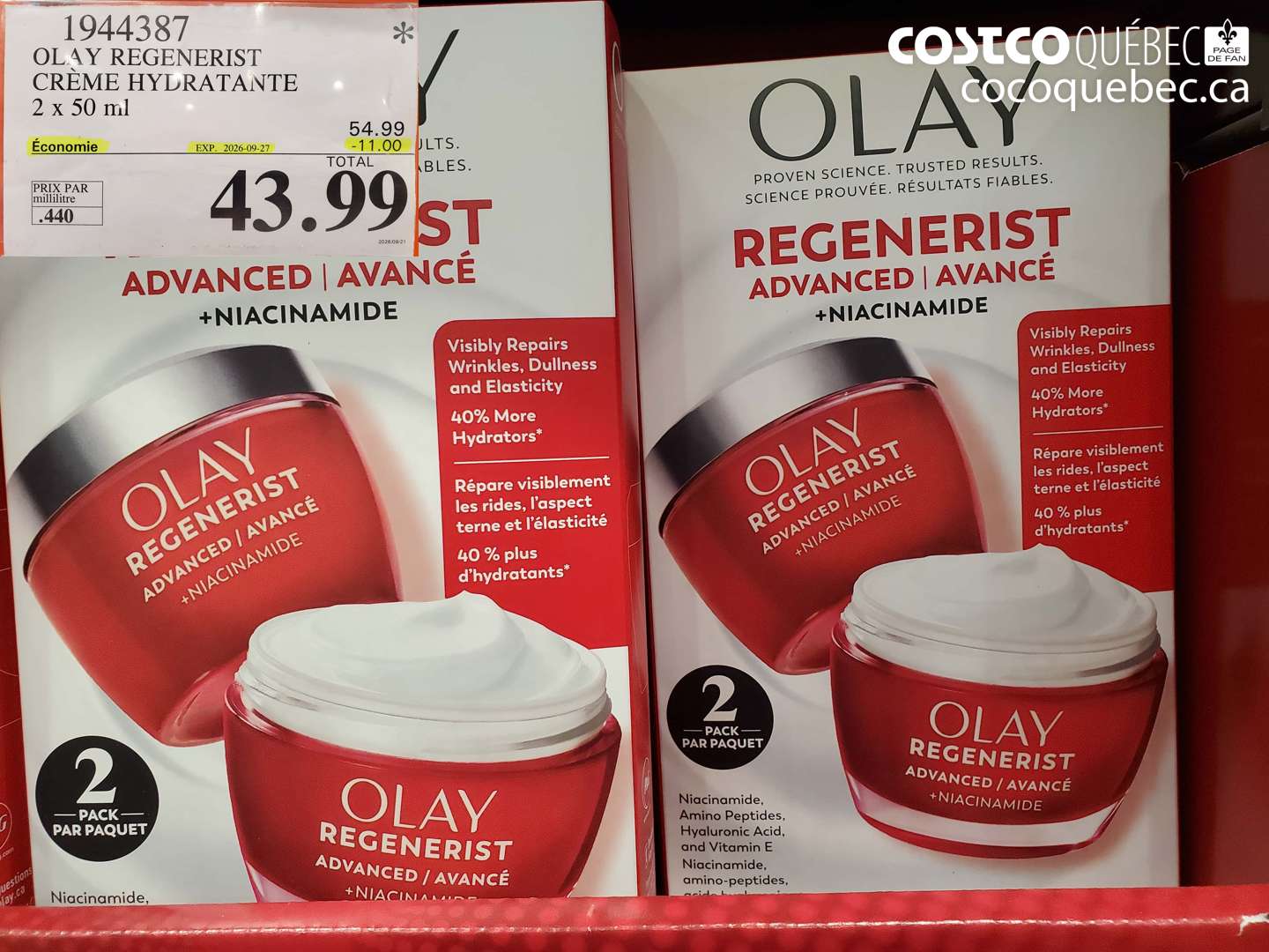 1944387 OLAY REGENERIST CRÈME HYDRATANTE ($11.00 INSTANT SAVINGS EXPIRES ON 2026-09-27) $43.99