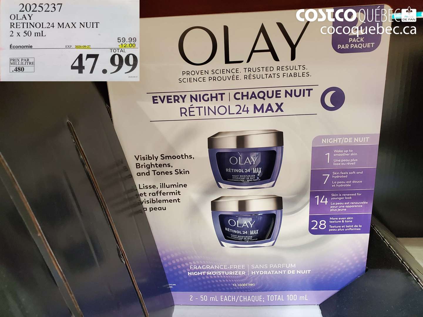 2025237 OLAY RETINOL24 MAX NUIT 2 X 50 ML ($12.00 INSTANT SAVINGS EXPIRES ON 2026-09-27) $47.99