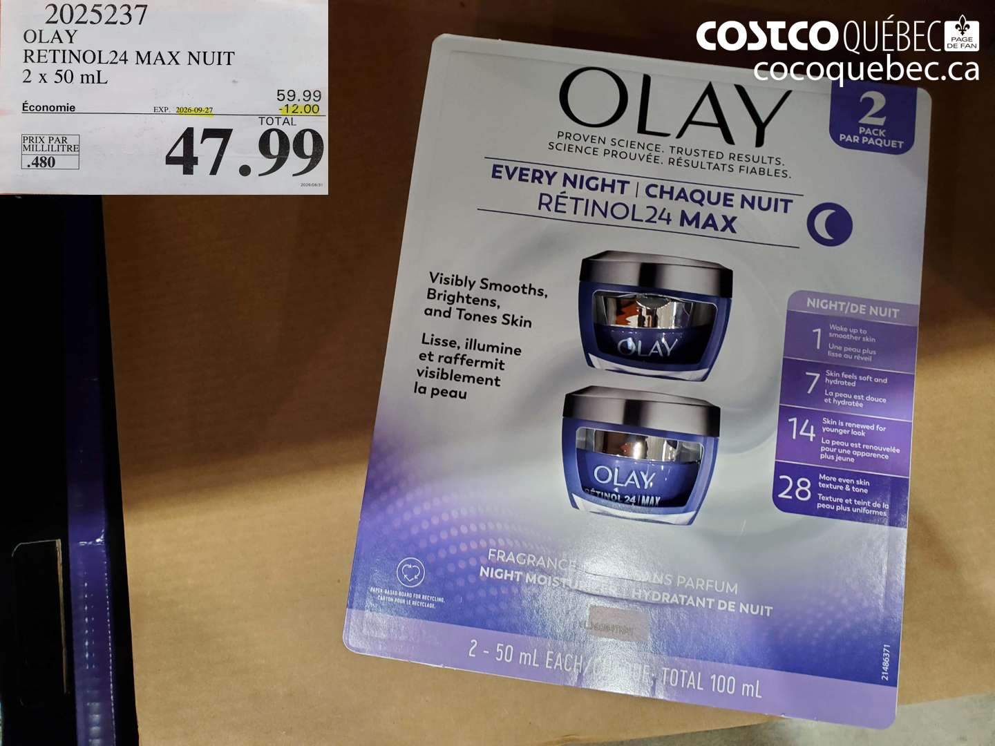 2025237 OLAY RETINOL24 MAX NUIT 2 X 50 ML ($12.00 INSTANT SAVINGS EXPIRES ON 2026-09-27) $47.99