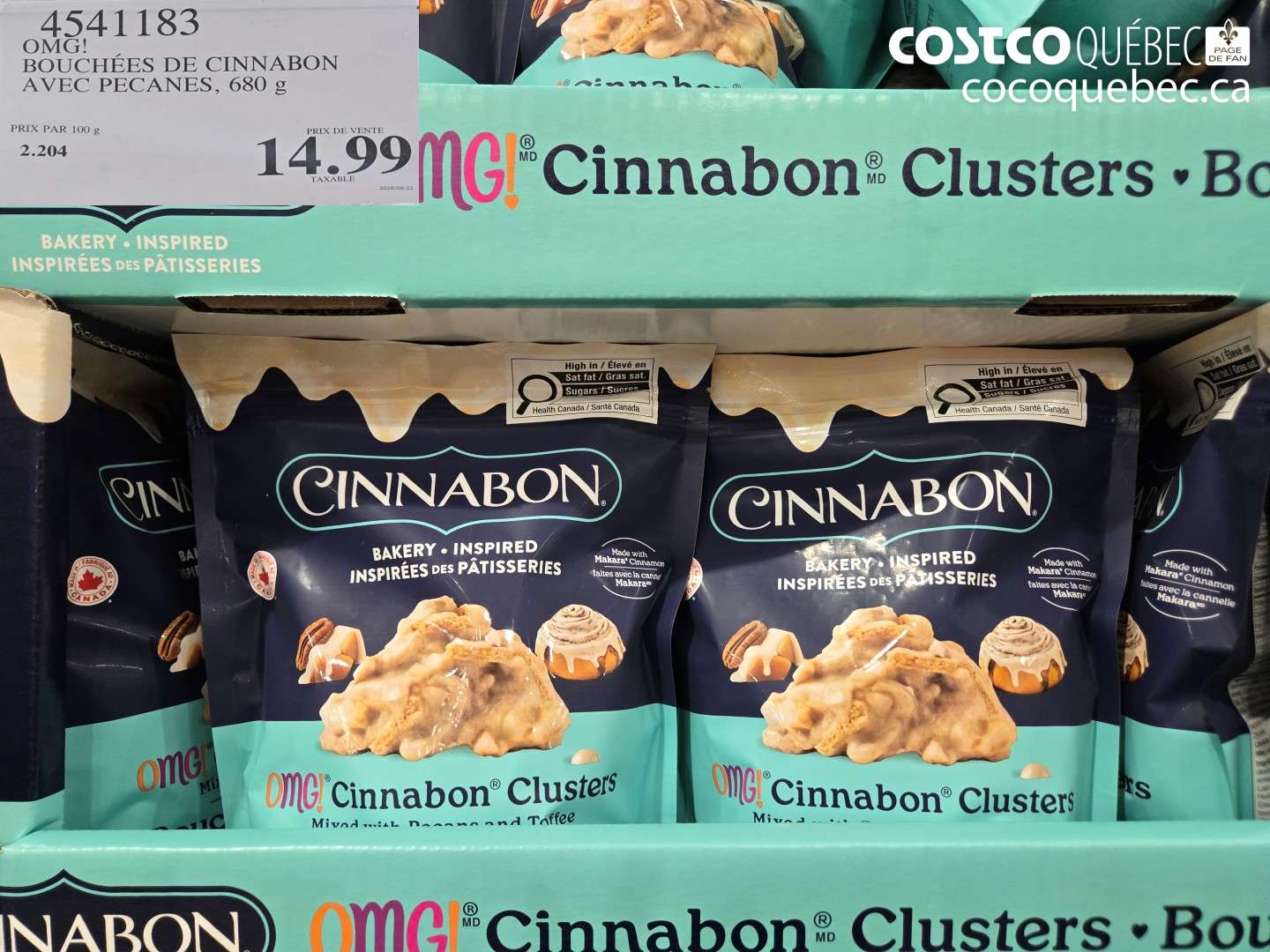 4541183 OMG! BOUCHÉES DE CINNABON AVEC PECANES, 680 G $14.99