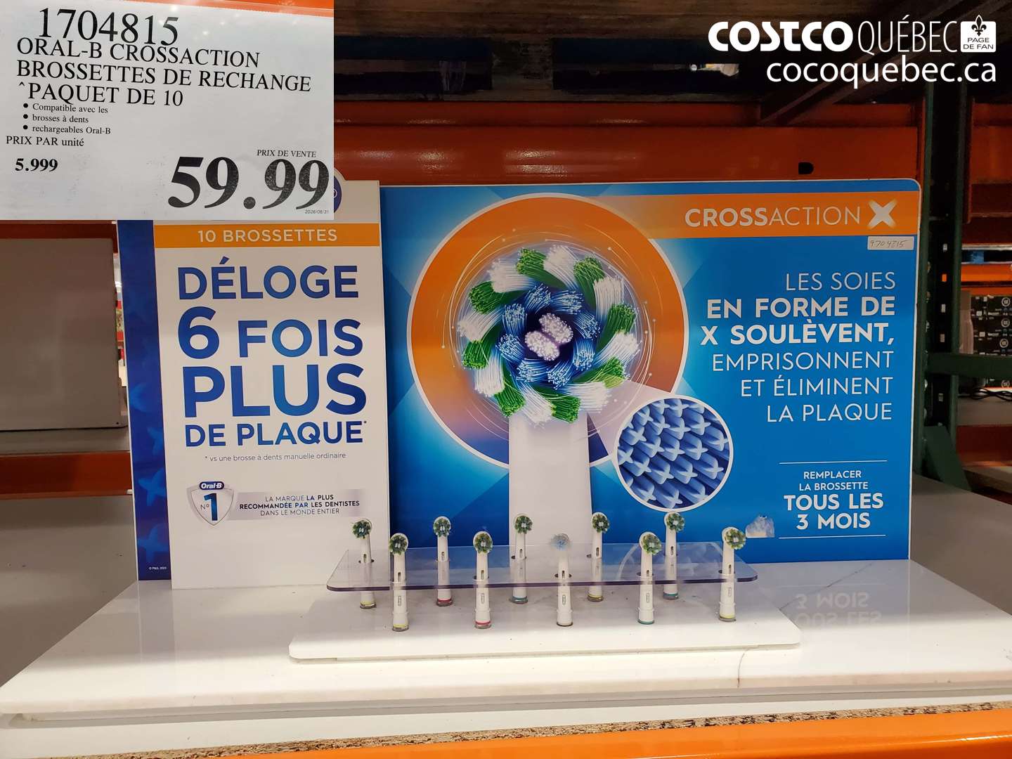 1704815 ORAL-B CROSSACTION BROSSETTES DE RECHANGE PAQUET DE 10 $59.99