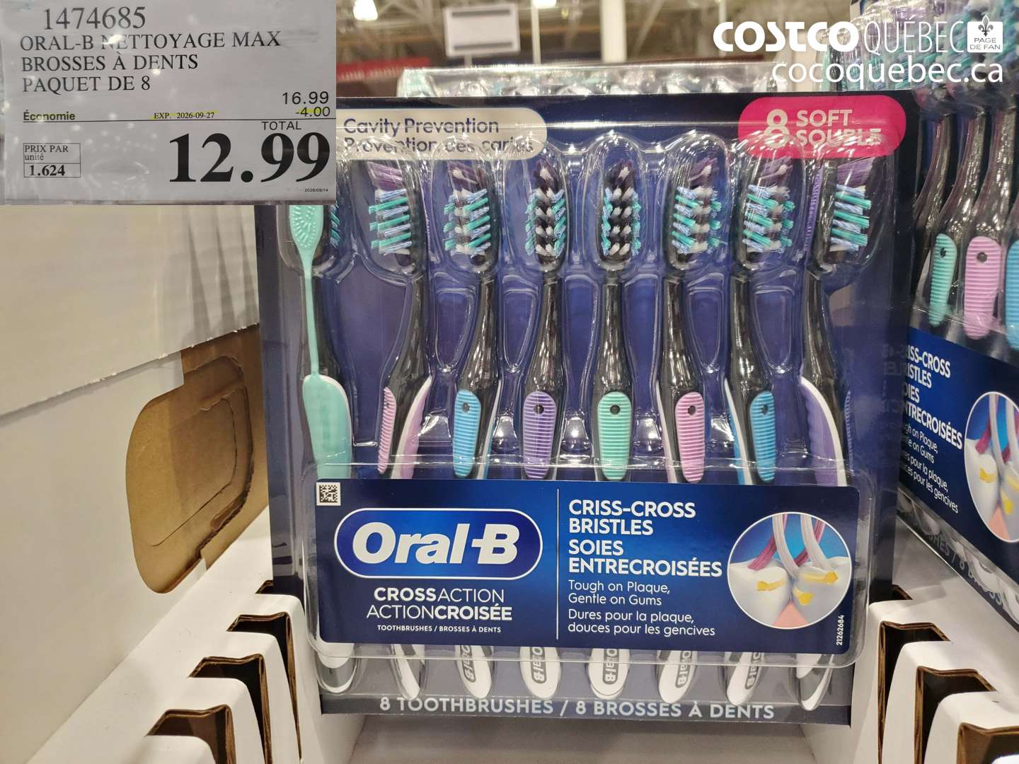 1474685 ORAL-B NETTOYAGE MAX BROSSES À DENTS PAQUET DE 8 ($4.00 INSTANT SAVINGS EXPIRES ON 2026-09-27) $12.99