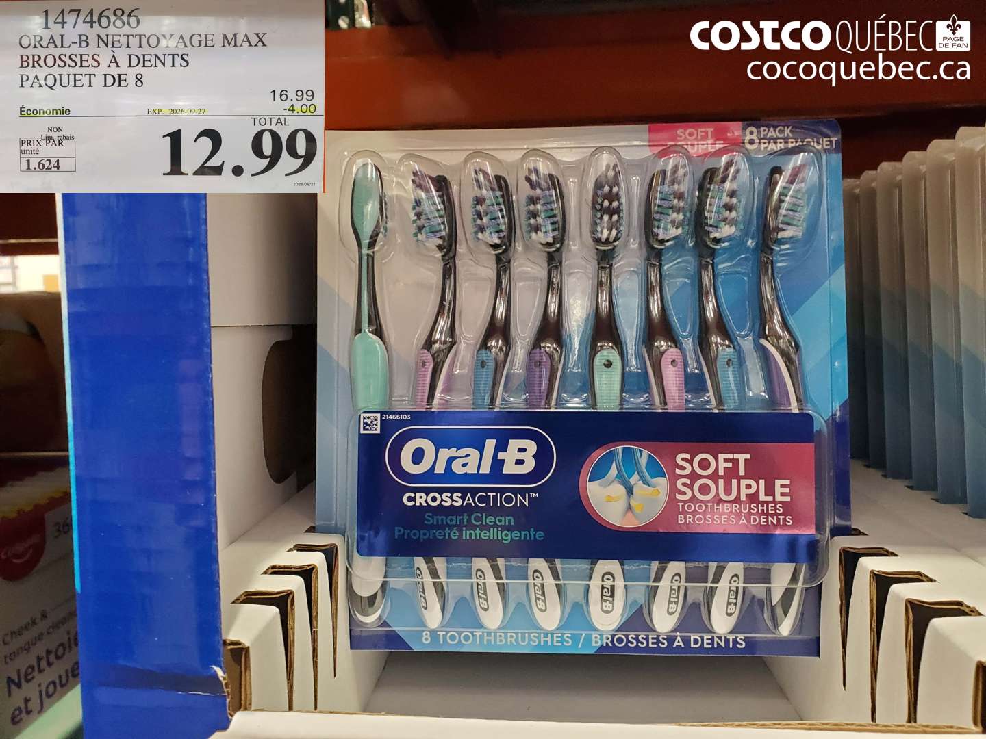 1474686 ORAL-B NETTOYAGE MAX BROSSES À DENTS PAQUET DE 8 ($4.00 INSTANT SAVINGS EXPIRES ON 2026-09-27) $12.99