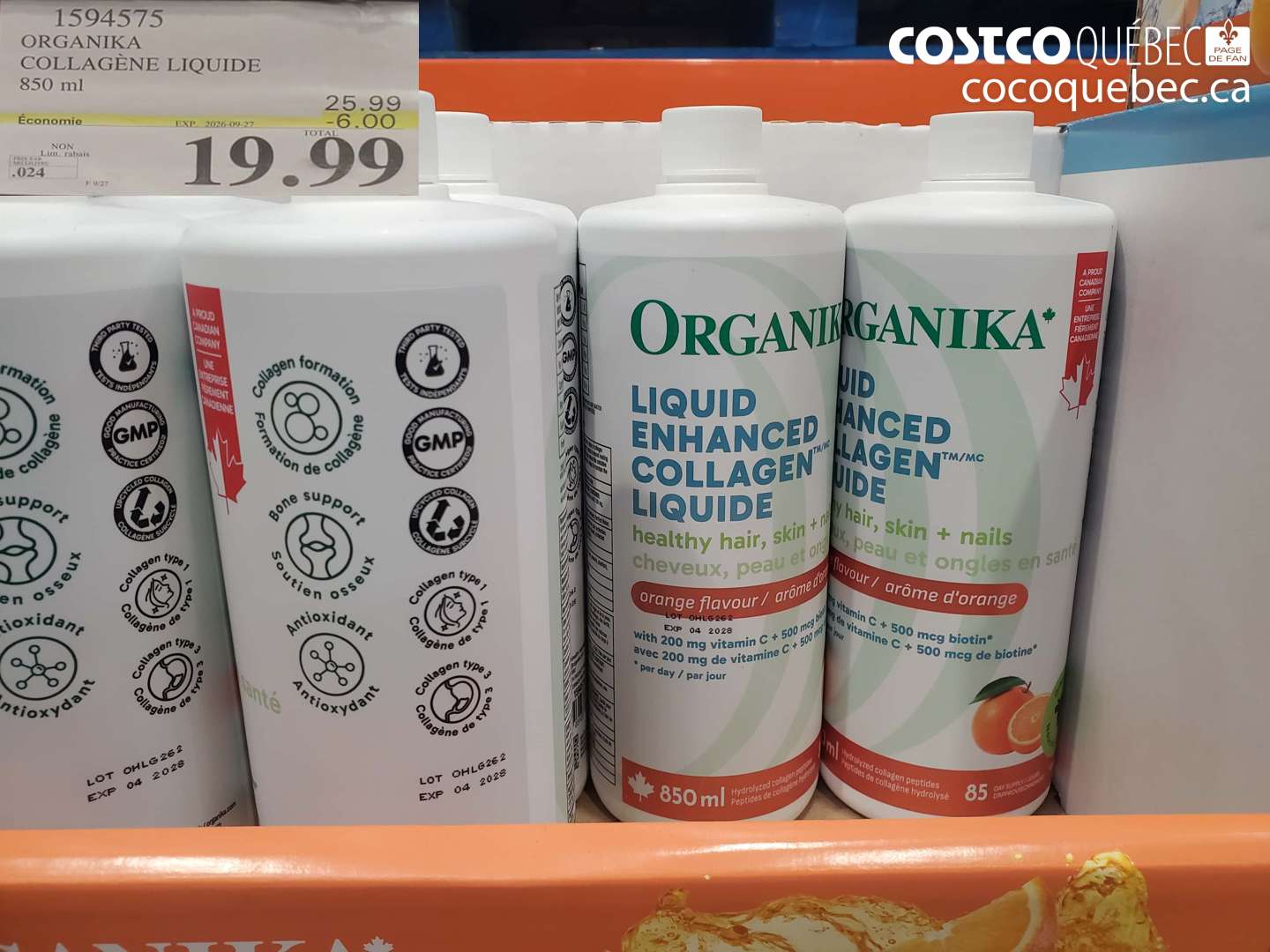 1594575 ORGANIKA COLLAGÈNE LIQUIDE ($6.00 INSTANT SAVINGS EXPIRES ON 2026-09-27) $19.99