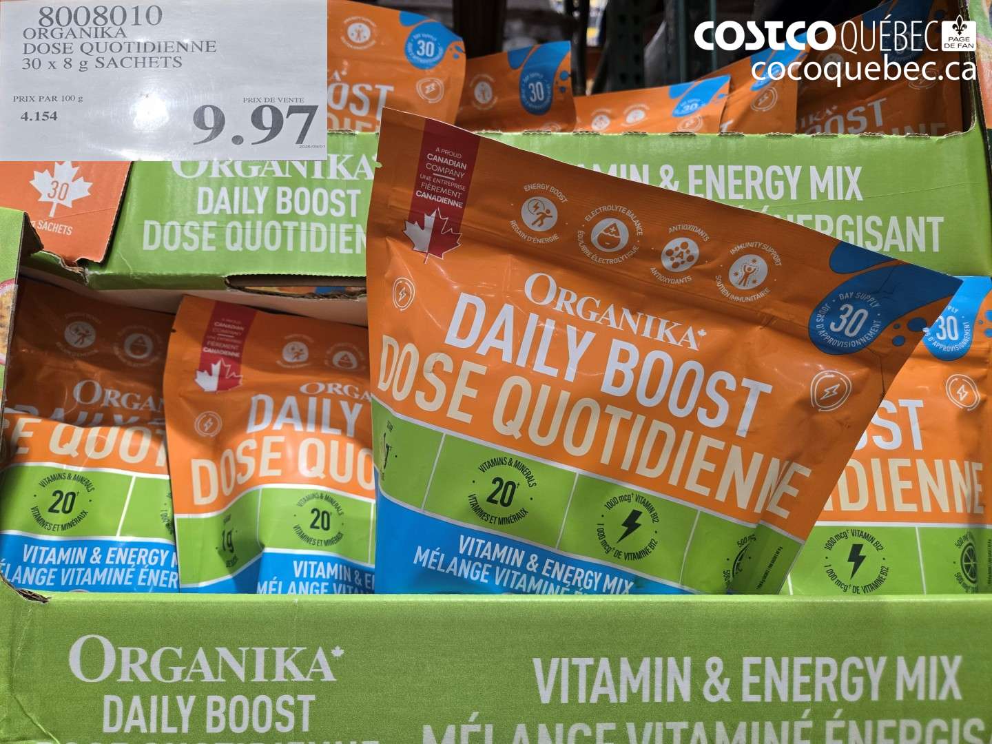 8008010 ORGANIKA DOSE QUOTIDIENNE 30 X 8 G SACHETS $9.97