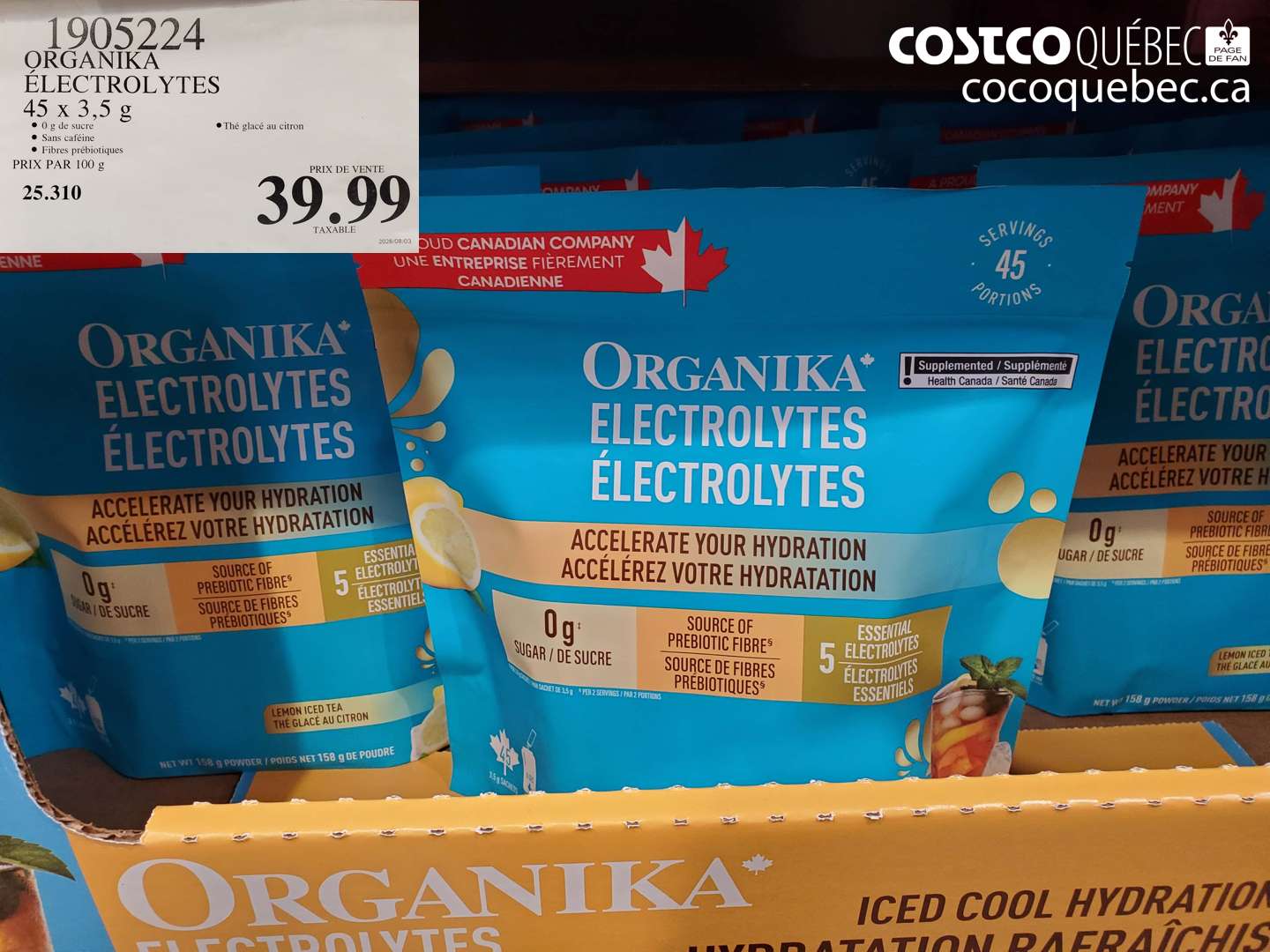 1905224 ORGANIKA ÉLECTROLYTES 45 X 3.5 G $39.99