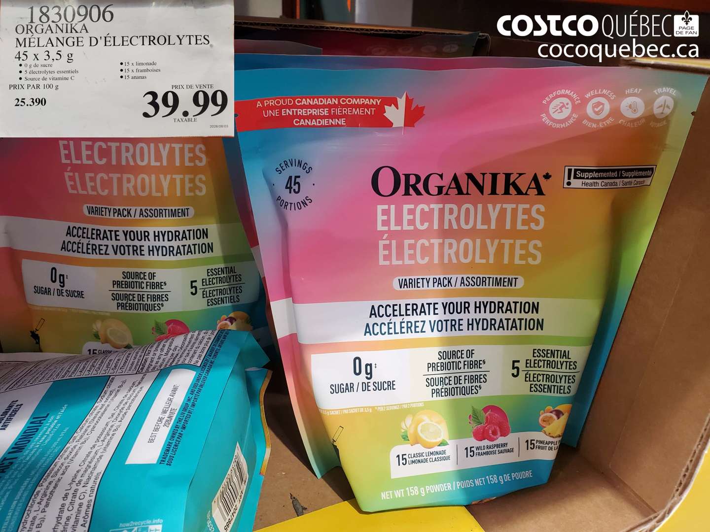 1830906 ORGANIKA MÉLANGE D'ÉLECTROLYTES 45 X 3.5 G $39.99