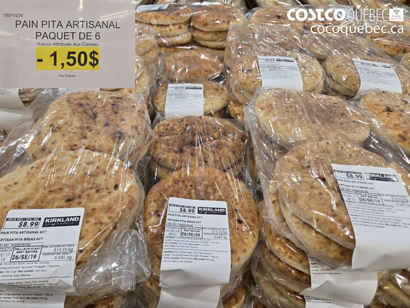 1891424 PAIN PITA ARTISANAL PAQUET DE 6 ($1.50 INSTANT SAVINGS)