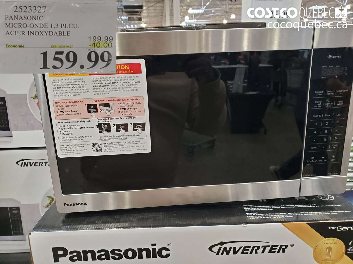 2523327 PANASONIC MICRO-ONDE 1.3 PI.CU. ACIER INOXYDABLE ($40.00 INSTANT SAVINGS EXPIRES ON 2026-09-27) $159.99