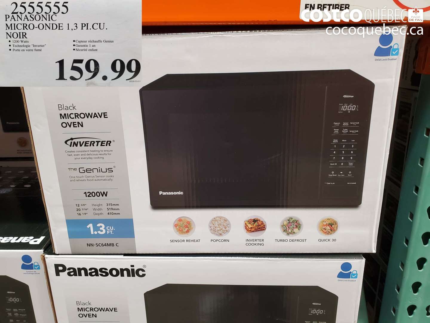 2555555 PANASONIC MICRO-ONDE 1.3 PI.CU. NOIR $159.99