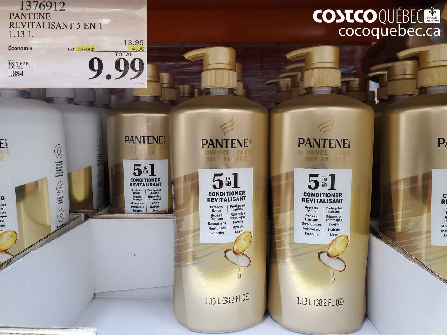 1376912 PANTENE REVITALISANT 5 EN 1 1.13 L ($4.00 INSTANT SAVINGS EXPIRES ON 2026-09-27) $9.99