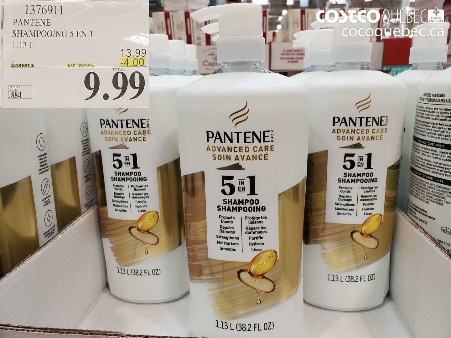 1376911 PANTENE SHAMPOOING 5 EN 1 1.13 L ($4.00 INSTANT SAVINGS EXPIRES ON 2026-09-27) $9.99