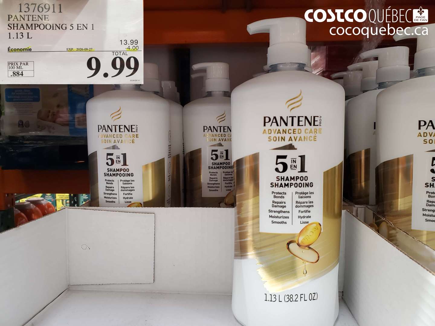 1376911 PANTENE SHAMPOOING 5 EN 1 1.13 L ($4.00 INSTANT SAVINGS EXPIRES ON 2026-09-27) $9.99