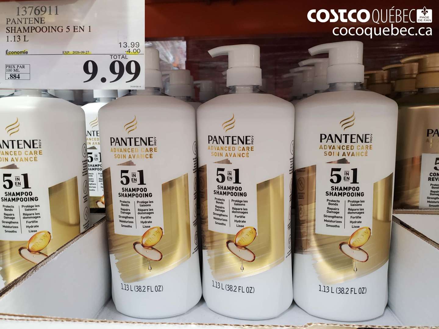 1376911 PANTENE SHAMPOOING 5 EN 1 1.13 L ($4.00 INSTANT SAVINGS EXPIRES ON 2026-09-27) $9.99
