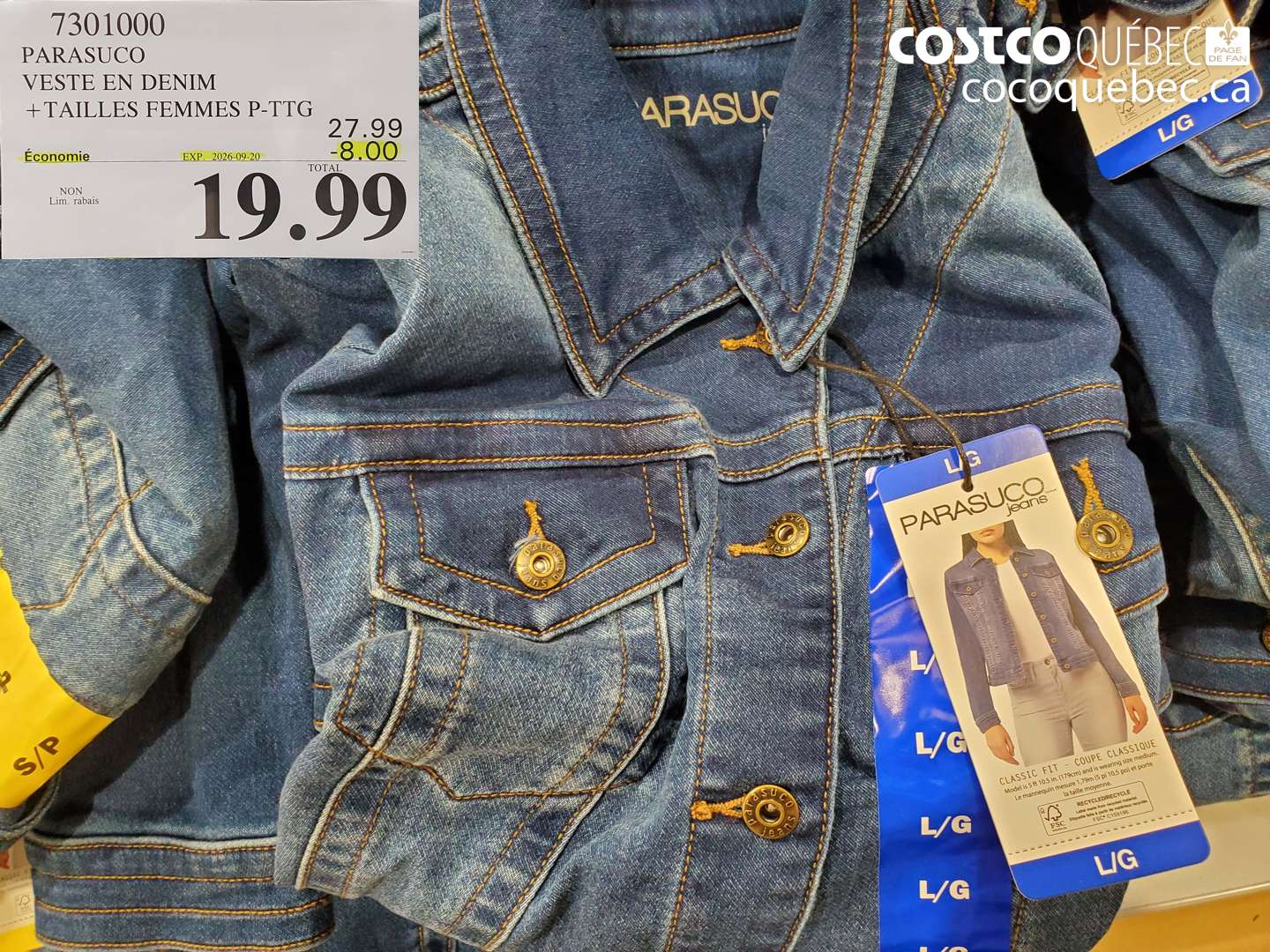 7301000 PARASUCO VESTE EN DENIM ($8.00 INSTANT SAVINGS EXPIRES ON 2026-09-20) $19.99