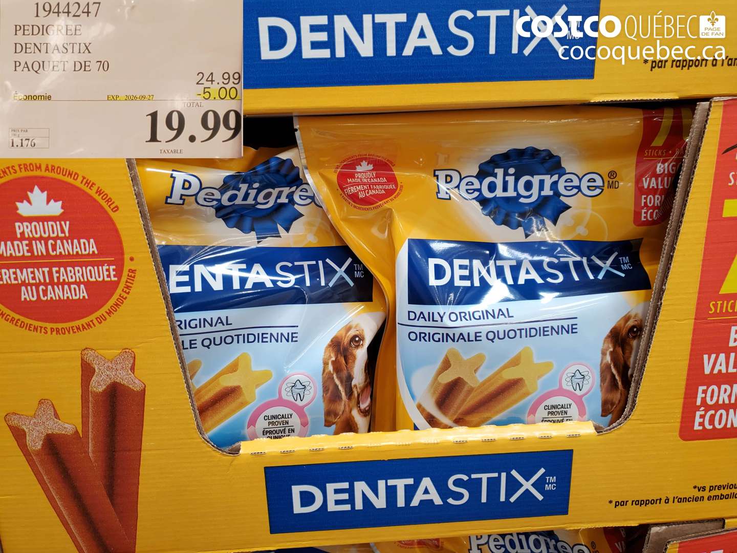 1944247 PEDIGREE DENTASTIX PAQUET DE 70 ($5.00 INSTANT SAVINGS EXPIRES ON 2026-09-27) $19.99