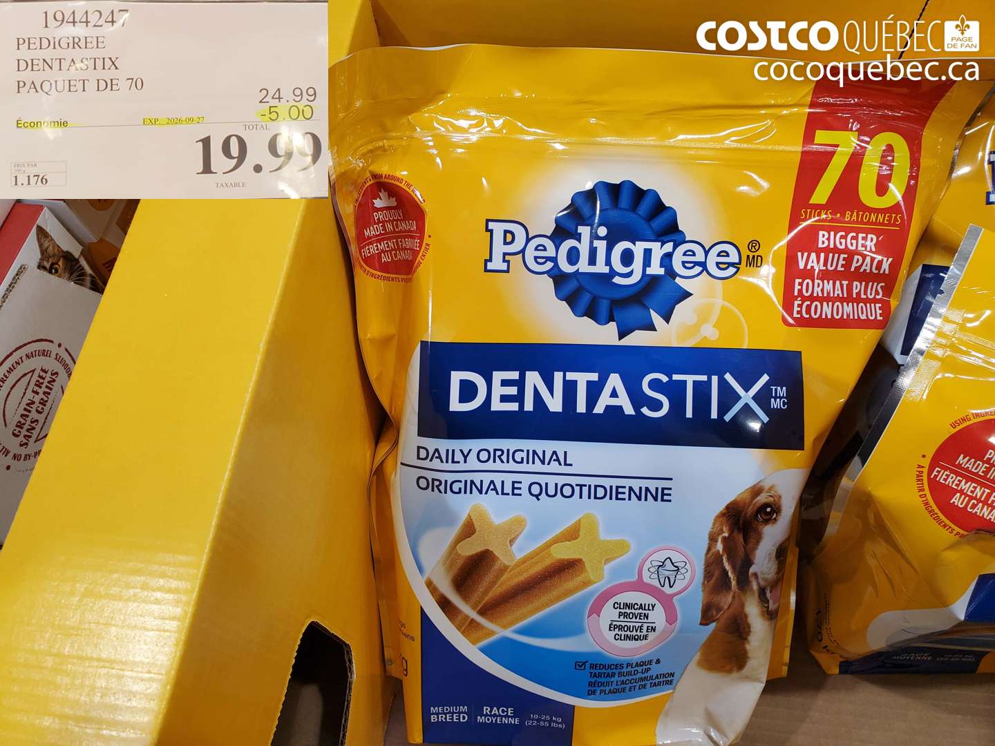1944247 PEDIGREE DENTASTIX PAQUET DE 70 ($5.00 INSTANT SAVINGS EXPIRES ON 2026-09-27) $19.99