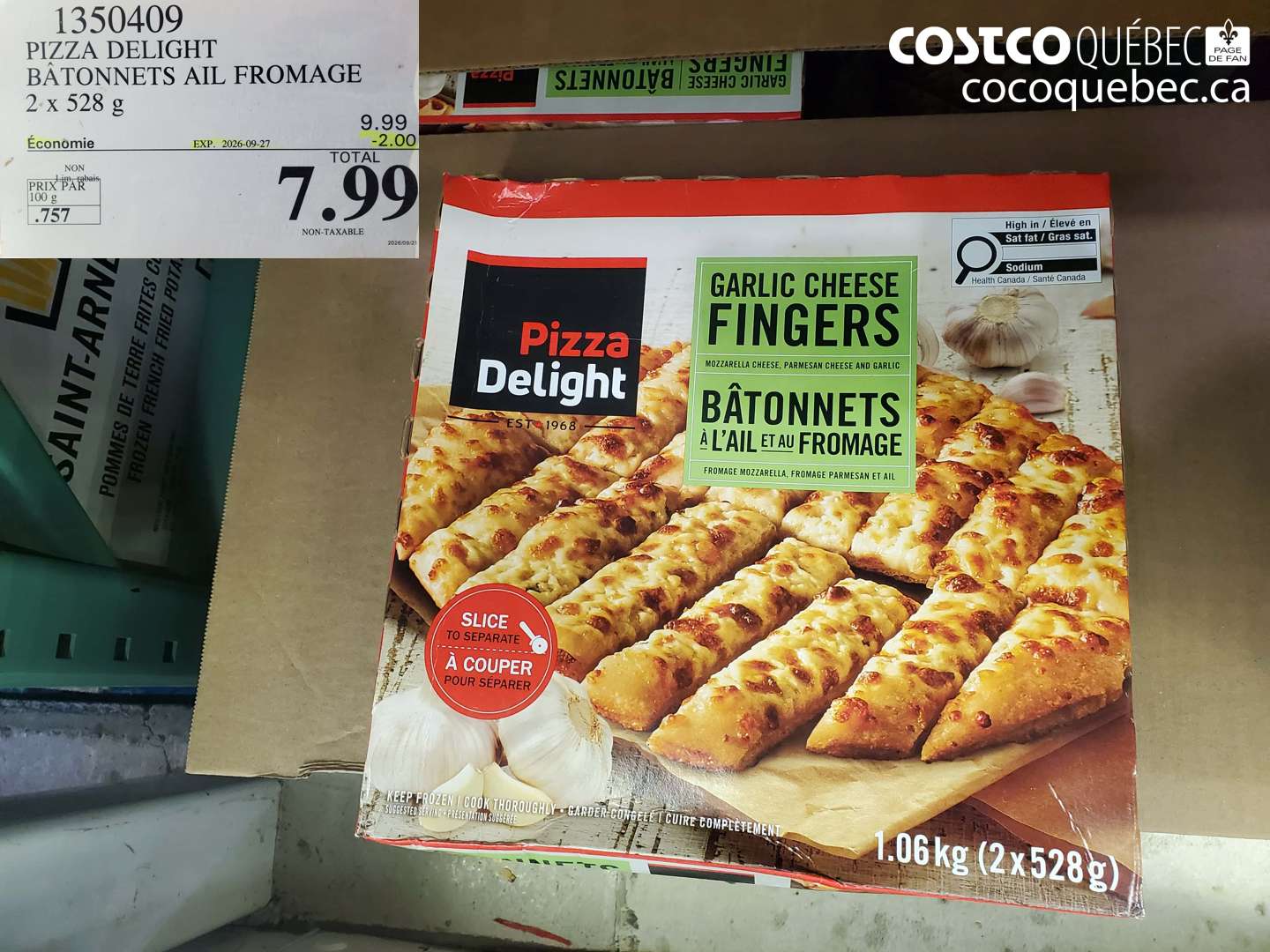 1350409 PIZZA DELIGHT BÂTONNETS AIL FROMAGE ($2.00 INSTANT SAVINGS EXPIRES ON 2026-09-27) $7.99