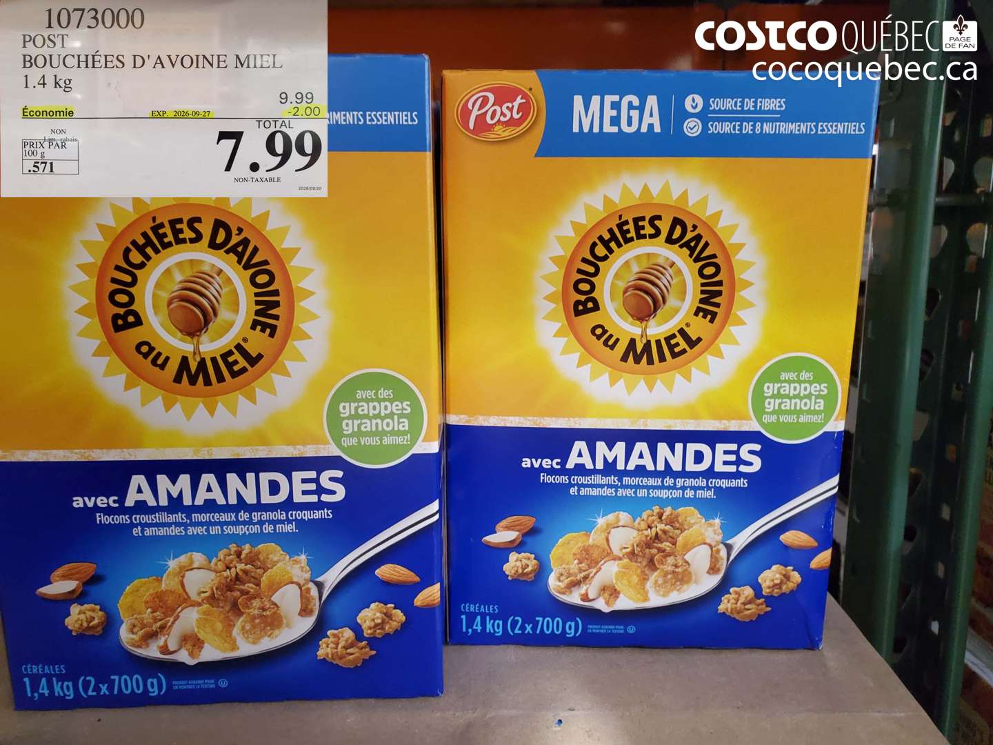 1073000 POST BOUCHÉES D'AVOINE MIEL 1.4 KG ($2.00 INSTANT SAVINGS EXPIRES ON 2026-09-27) $7.99