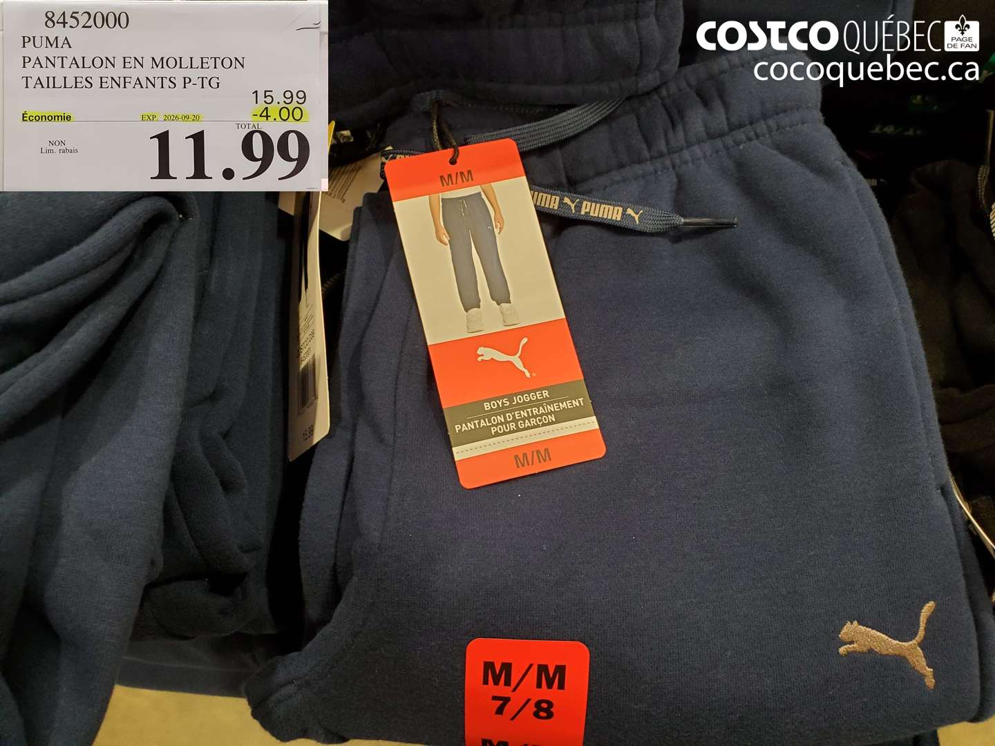 8452000 PUMA PANTALON EN MOLLETON TAILLES ENFANTS P-TG ($4.00 INSTANT SAVINGS EXPIRES ON 2026-09-20) $11.99