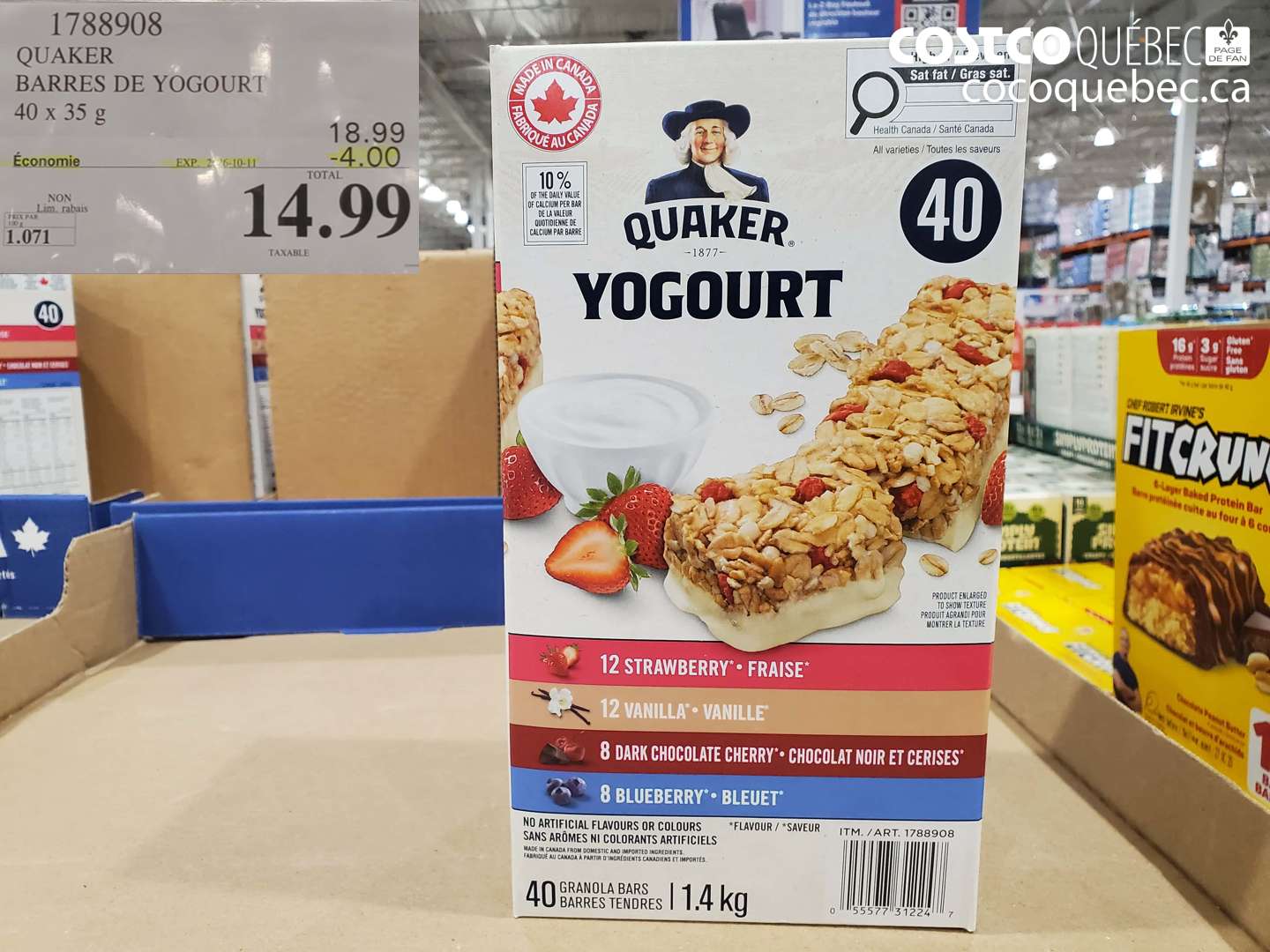 1788908 QUAKER BARRES DE YOGOURT ($4.00 INSTANT SAVINGS EXPIRES ON 2026-10-11) $14.99