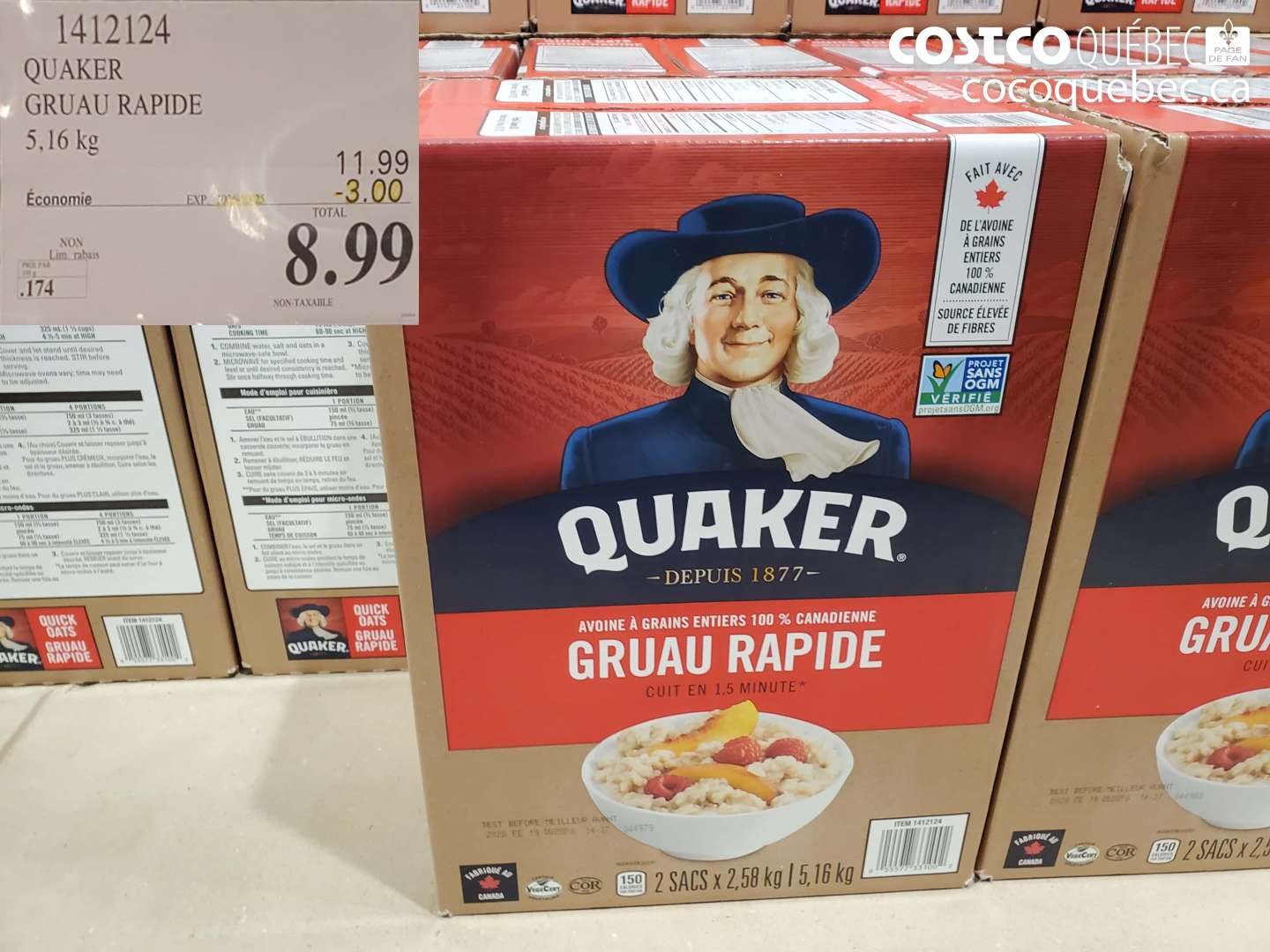 1412124 QUAKER GRUAU RAPIDE ($3.00 INSTANT SAVINGS EXPIRES ON 2025-09-29) $8.99