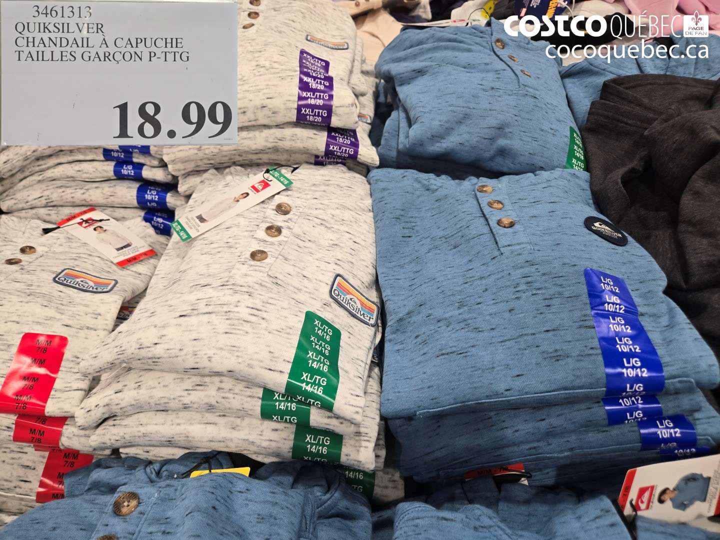 3461313 QUIKSILVER CHANDAIL À CAPUCHE TAILLES GARÇON P-TTG $18.99