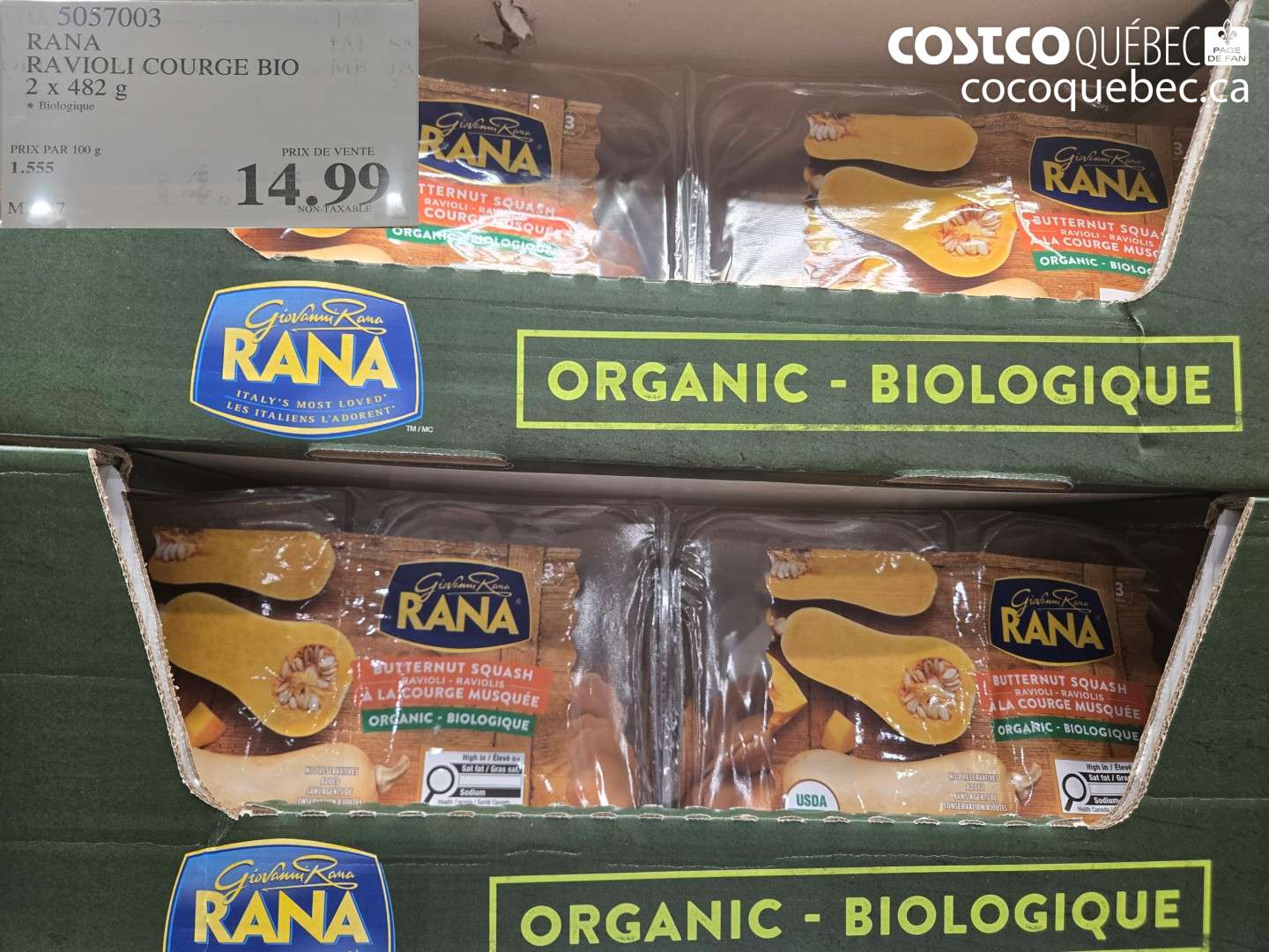 5057003 RANA RAVIOLI COURGE BIO 2 X 482 G $14.99
